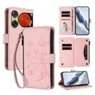 For ZTE Nubia Music 2 Butterfly Love Flower Multi-card Zipper Wallet Leather Phone Case(Pink) - 1