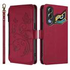 For ZTE Nubia Neo 3 GT Butterfly Love Flower Multi-card Zipper Wallet Leather Phone Case(Wine Red) - 2