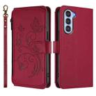 For ZTE Nubia S 5G A403ZT Butterfly Love Flower Multi-card Zipper Wallet Leather Phone Case(Wine Red) - 2