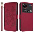 For ZTE Nubia Z70 Ultra Butterfly Love Flower Multi-card Zipper Wallet Leather Phone Case(Wine Red) - 2