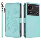 For ZTE Nubia Z70 Ultra Butterfly Love Flower Multi-card Zipper Wallet Leather Phone Case(Mint Green) - 2