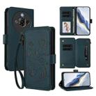For ZTE Nubia Focus Pro 5G Butterfly Love Flower Multi-card Zipper Wallet Leather Phone Case(Dark Green) - 1