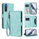 For ZTE Nubia RedMagic 10 Air Butterfly Love Flower Multi-card Zipper Wallet Leather Phone Case(Mint Green) - 1