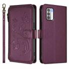 For Nokia G42 / G310 Butterfly Love Flower Multi-card Zipper Wallet Leather Phone Case(Dark Purple) - 2