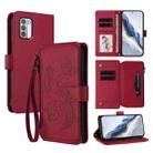 For Nokia G42 / G310 Butterfly Love Flower Multi-card Zipper Wallet Leather Phone Case(Wine Red) - 1