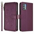 For Nokia G22 Butterfly Love Flower Multi-card Zipper Wallet Leather Phone Case(Dark Purple) - 2