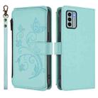 For Nokia G22 Butterfly Love Flower Multi-card Zipper Wallet Leather Phone Case(Mint Green) - 2