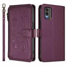 For Nokia C32 Butterfly Love Flower Multi-card Zipper Wallet Leather Phone Case(Dark Purple) - 2