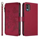 For Nokia C32 Butterfly Love Flower Multi-card Zipper Wallet Leather Phone Case(Wine Red) - 2