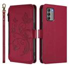 For Nokia G400 Butterfly Love Flower Multi-card Zipper Wallet Leather Phone Case(Wine Red) - 2