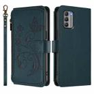 For Nokia G400 Butterfly Love Flower Multi-card Zipper Wallet Leather Phone Case(Dark Green) - 2
