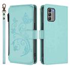 For Nokia G400 Butterfly Love Flower Multi-card Zipper Wallet Leather Phone Case(Mint Green) - 2