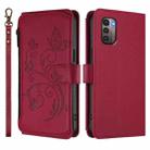 For Nokia G11 4G / G21 4G Butterfly Love Flower Multi-card Zipper Wallet Leather Phone Case(Wine Red) - 2