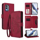 For Nokia X30 5G Butterfly Love Flower Multi-card Zipper Wallet Leather Phone Case(Wine Red) - 1