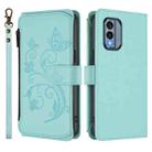 For Nokia X30 5G Butterfly Love Flower Multi-card Zipper Wallet Leather Phone Case(Mint Green) - 2