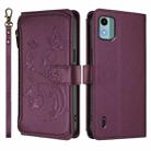 For Nokia C12 Butterfly Love Flower Multi-card Zipper Wallet Leather Phone Case(Dark Purple) - 2