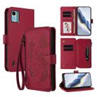For Nokia C12 Butterfly Love Flower Multi-card Zipper Wallet Leather Phone Case(Wine Red) - 1