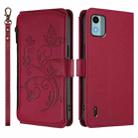 For Nokia C12 Butterfly Love Flower Multi-card Zipper Wallet Leather Phone Case(Wine Red) - 2