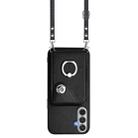 For Samsung Galaxy M35 5G Organ Card Bag Ring Holder Phone Case with Long Lanyard(Black) - 2