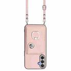 For Samsung Galaxy M35 5G Organ Card Bag Ring Holder Phone Case with Long Lanyard(Pink) - 2
