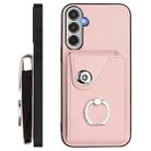 For Samsung Galaxy M35 5G Organ Card Bag Ring Holder Phone Case with Long Lanyard(Pink) - 3