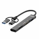 USB / Type-C / 8 Pin to CF / TF / SD Card Reader, 3.5mm HUB Adapter 6 in 1 Docking Station(Grey) - 1
