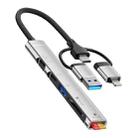 USB / Type-C / 8 Pin to TF / SD Card Reader, USB, Type-C HUB Adapter 5 in 1 Docking Station(Silver) - 1