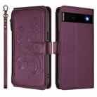 For Google Pixel 6a Butterfly Love Flower Multi-card Zipper Wallet Leather Phone Case(Dark Purple) - 2
