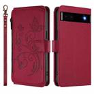 For Google Pixel 6a Butterfly Love Flower Multi-card Zipper Wallet Leather Phone Case(Wine Red) - 2