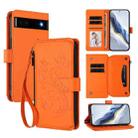 For Google Pixel 6a Butterfly Love Flower Multi-card Zipper Wallet Leather Phone Case(Orange) - 1