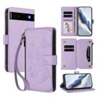 For Google Pixel 6a Butterfly Love Flower Multi-card Zipper Wallet Leather Phone Case(Light Purple) - 1