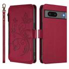 For Google Pixel 7 5G Butterfly Love Flower Multi-card Zipper Wallet Leather Phone Case(Wine Red) - 2