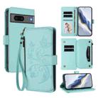 For Google Pixel 7 5G Butterfly Love Flower Multi-card Zipper Wallet Leather Phone Case(Mint Green) - 1