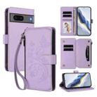 For Google Pixel 7 5G Butterfly Love Flower Multi-card Zipper Wallet Leather Phone Case(Light Purple) - 1