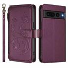 For Google Pixel 7 Pro 5G Butterfly Love Flower Multi-card Zipper Wallet Leather Phone Case(Dark Purple) - 2