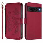 For Google Pixel 7 Pro 5G Butterfly Love Flower Multi-card Zipper Wallet Leather Phone Case(Wine Red) - 2