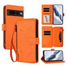 For Google Pixel 7 Pro 5G Butterfly Love Flower Multi-card Zipper Wallet Leather Phone Case(Orange) - 1