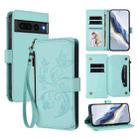 For Google Pixel 7 Pro 5G Butterfly Love Flower Multi-card Zipper Wallet Leather Phone Case(Mint Green) - 1