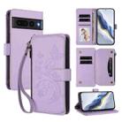 For Google Pixel 7 Pro 5G Butterfly Love Flower Multi-card Zipper Wallet Leather Phone Case(Light Purple) - 1