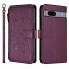 For Google Pixel 7a Butterfly Love Flower Multi-card Zipper Wallet Leather Phone Case(Dark Purple) - 2
