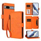 For Google Pixel 7a Butterfly Love Flower Multi-card Zipper Wallet Leather Phone Case(Orange) - 1