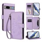 For Google Pixel 7a Butterfly Love Flower Multi-card Zipper Wallet Leather Phone Case(Light Purple) - 1