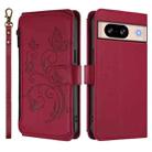 For Google Pixel 8 Butterfly Love Flower Multi-card Zipper Wallet Leather Phone Case(Wine Red) - 2