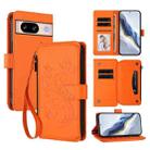 For Google Pixel 8 Butterfly Love Flower Multi-card Zipper Wallet Leather Phone Case(Orange) - 1