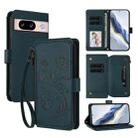 For Google Pixel 8 Butterfly Love Flower Multi-card Zipper Wallet Leather Phone Case(Dark Green) - 1