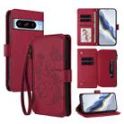 For Google Pixel 8 Pro Butterfly Love Flower Multi-card Zipper Wallet Leather Phone Case(Wine Red) - 1