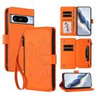 For Google Pixel 8 Pro Butterfly Love Flower Multi-card Zipper Wallet Leather Phone Case(Orange) - 1