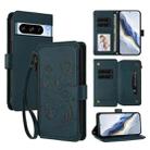For Google Pixel 8 Pro Butterfly Love Flower Multi-card Zipper Wallet Leather Phone Case(Dark Green) - 1