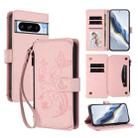For Google Pixel 8 Pro Butterfly Love Flower Multi-card Zipper Wallet Leather Phone Case(Pink) - 1