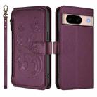 For Google Pixel 8a Butterfly Love Flower Multi-card Zipper Wallet Leather Phone Case(Dark Purple) - 2